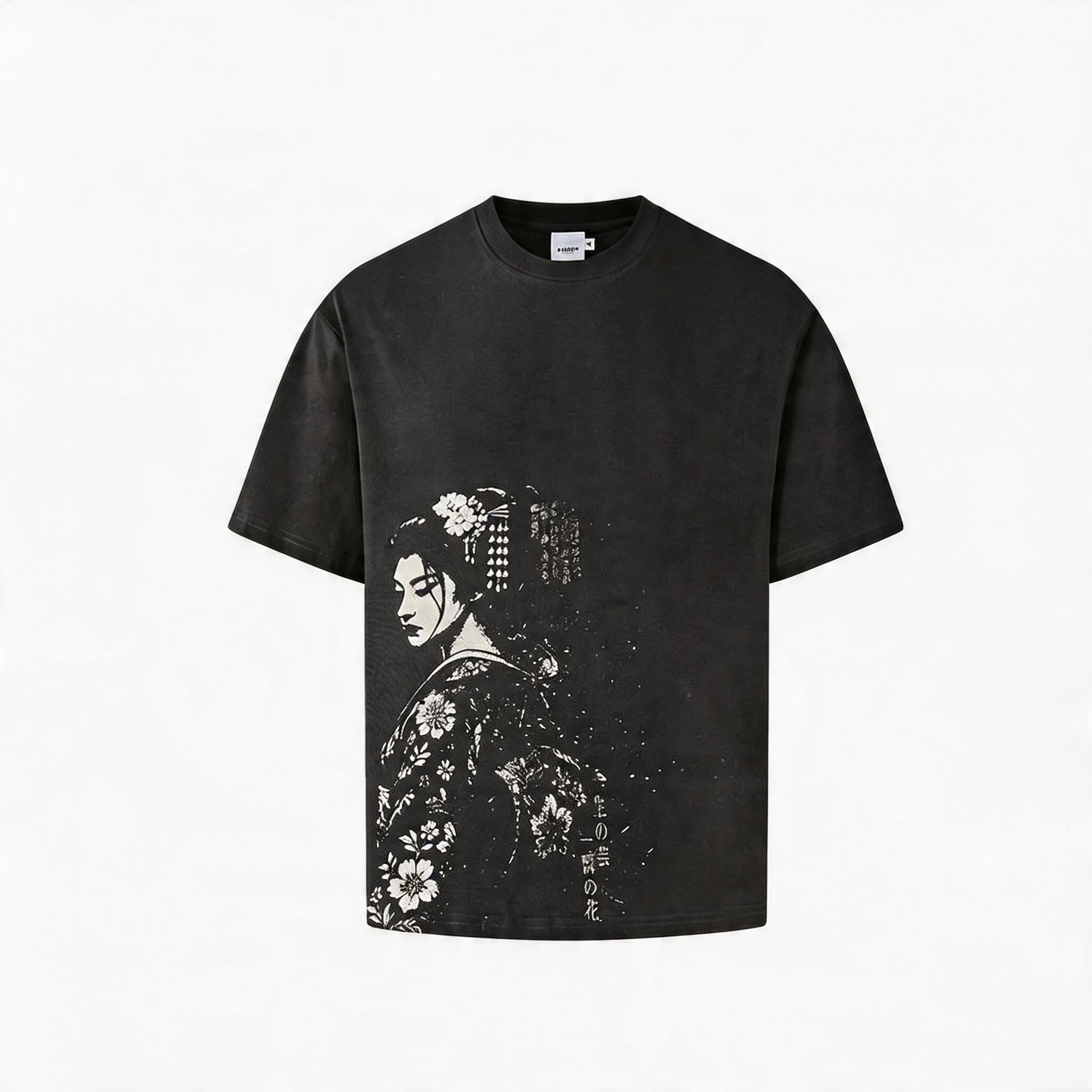 Geisha Print Casual Boxy Tee