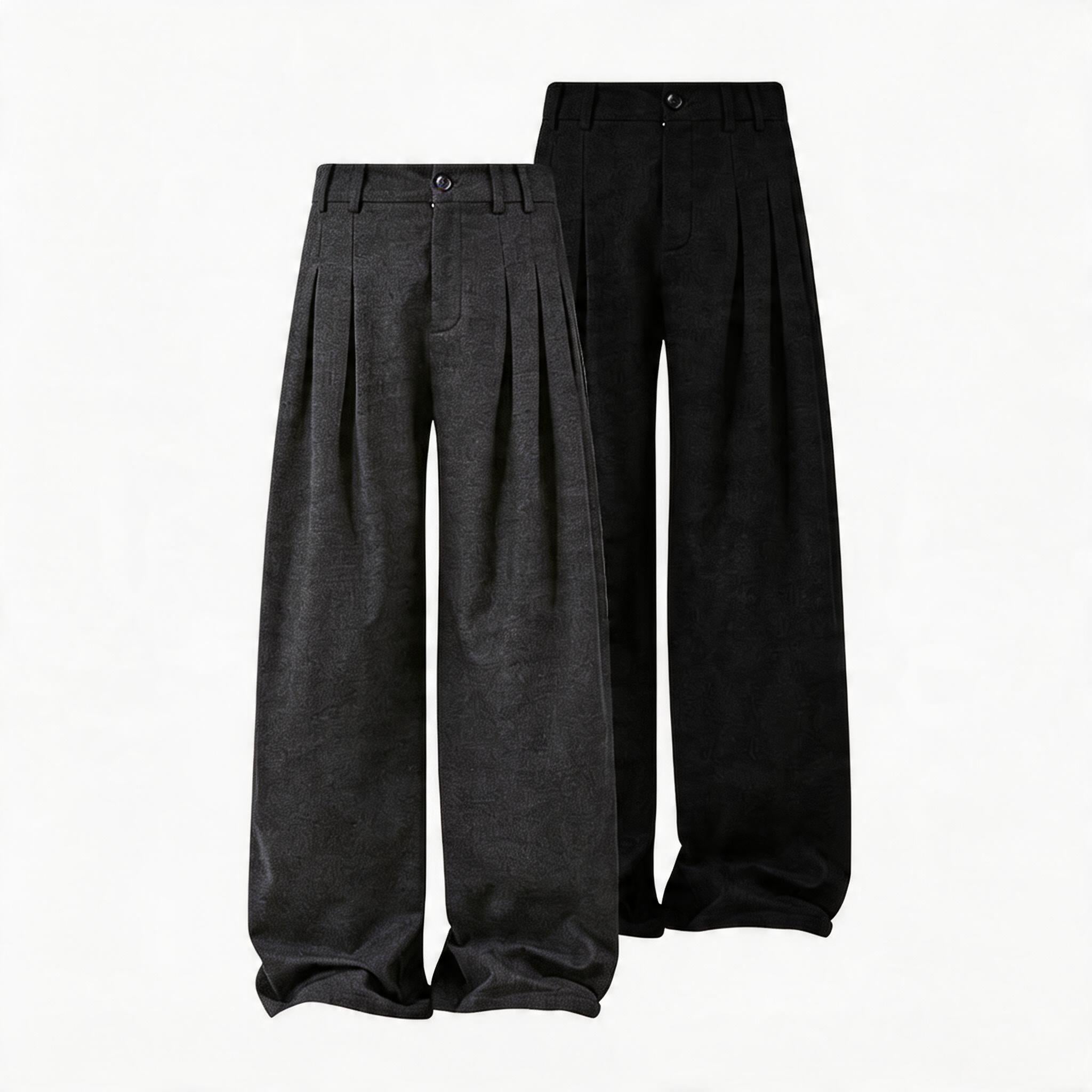 Brushed Velvet Pleated Loose Straight Pants