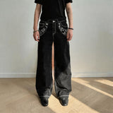 Heavyweight Floral Embroidered A-Line Denim Jeans