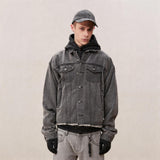 Men's Washed Frayed Collared Denim Jacket