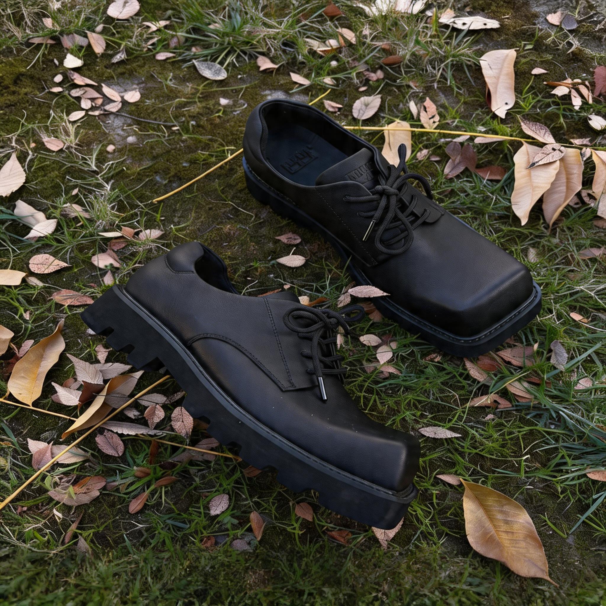 Men's Square Toe Leather Derby Shoes