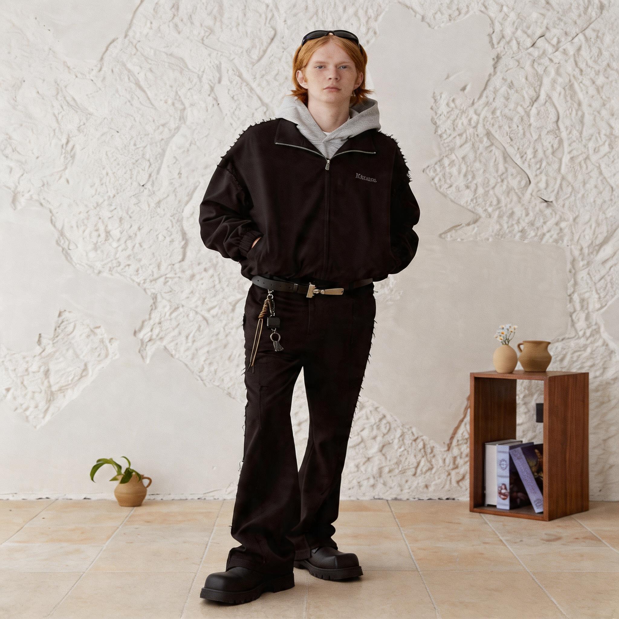 Men's Drapey Frayed Flared Dress Pants