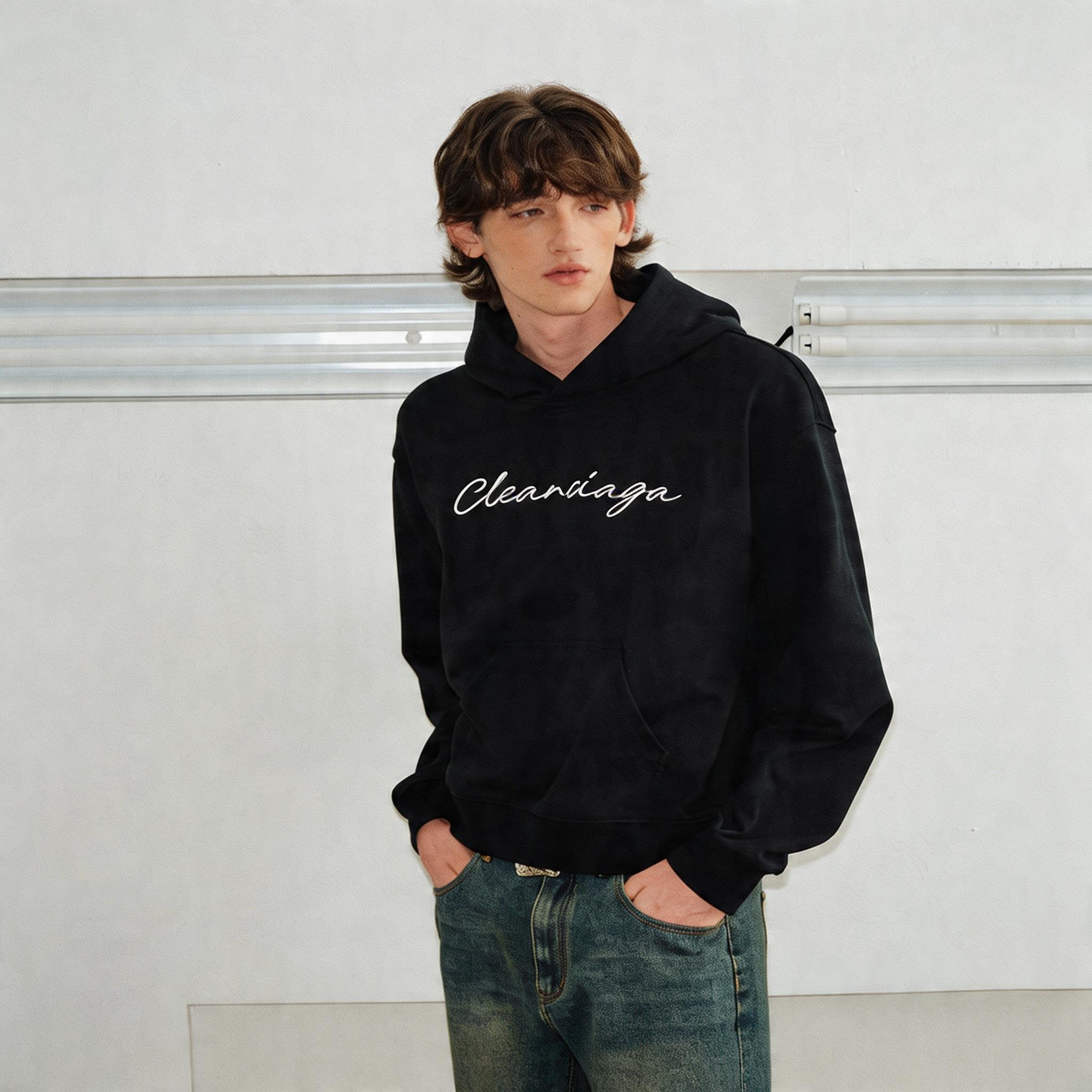 Couple’s Embroidered Script Boxy Hoodie
