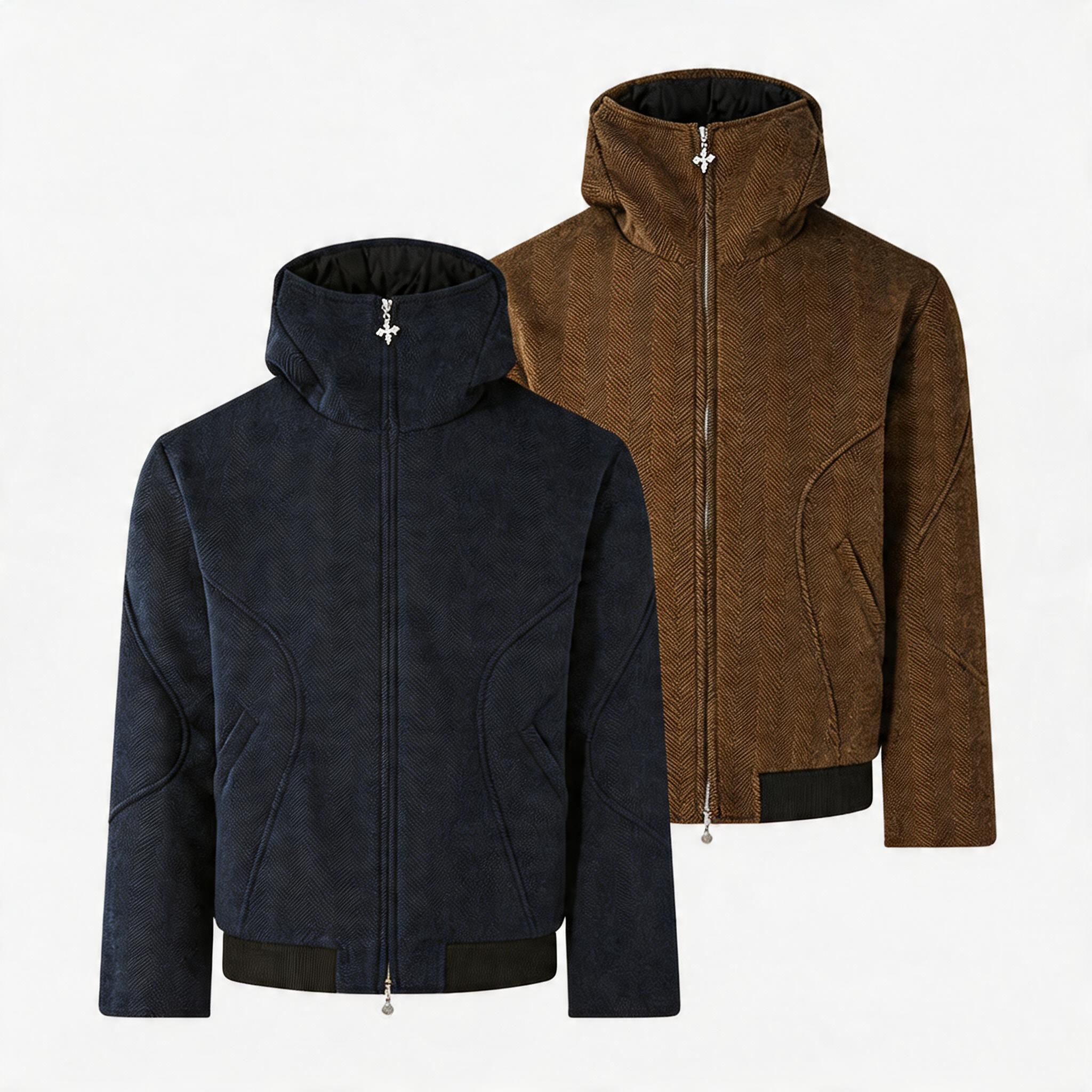 Men's Herringbone Hooded Puffer Jacket