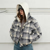 Detachable Hooded Plaid Puffer Coat