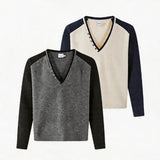 Men's Loose Colorblock V-neck Wool Sweater