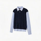 Wool Contrast Fake Two-piece Polo Sweater