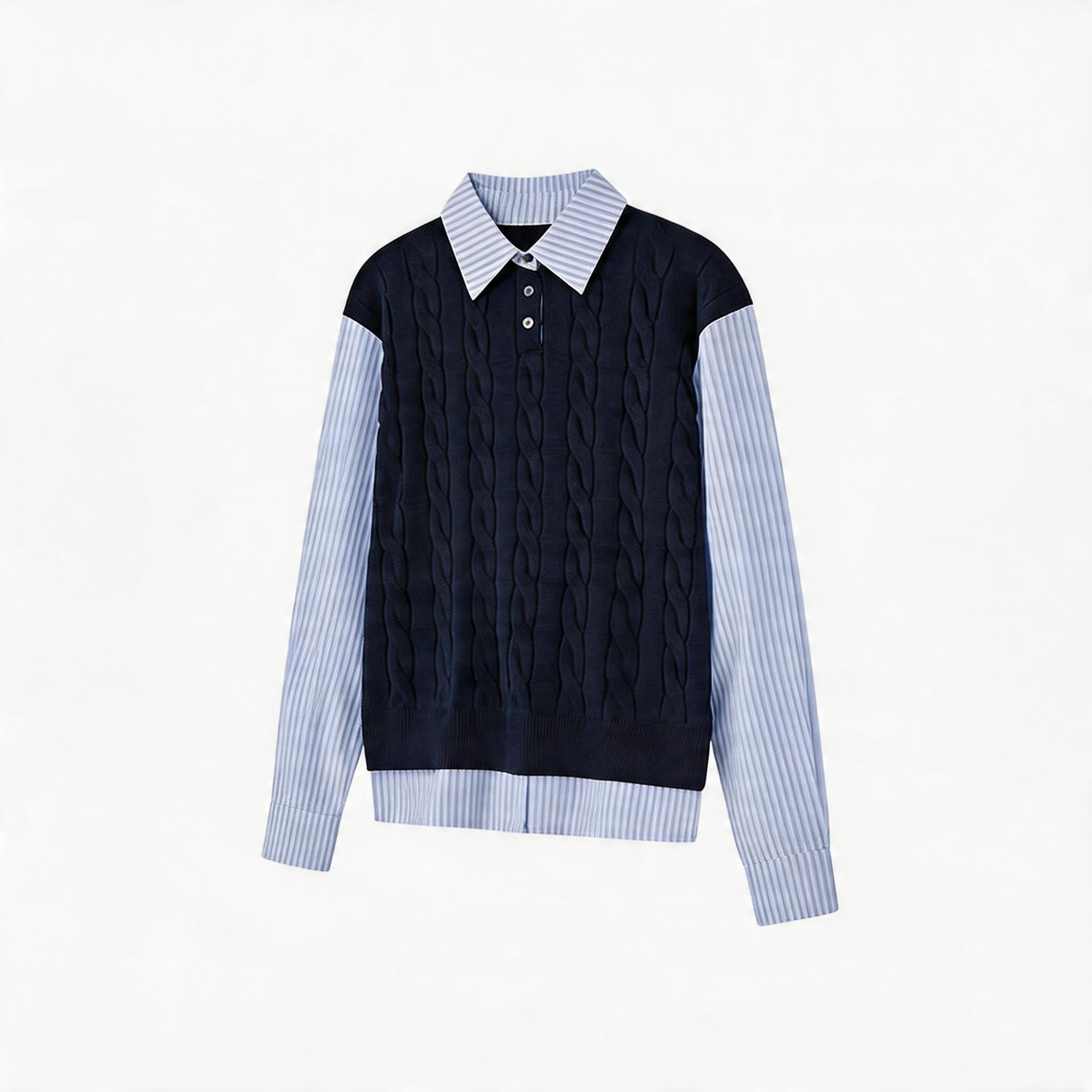 Wool Contrast Fake Two-piece Polo Sweater