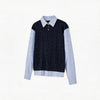 Wool Contrast Fake Two-piece Polo Sweater