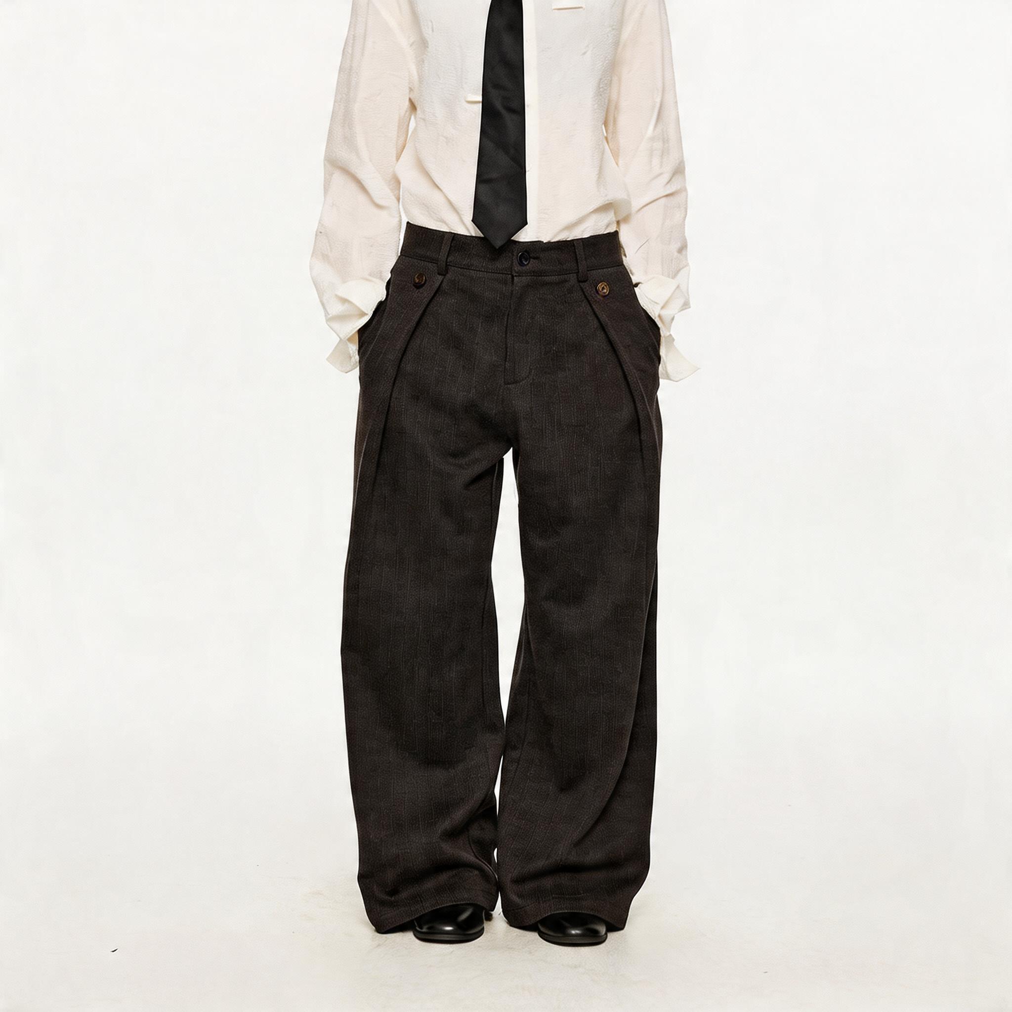 Men's Striped Pleated Straight Wool Pants