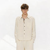 Long-sleeve Floral Color-block Tencel Linen Shirt
