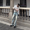 Ice Blue Washed Flared Cotton Jeans