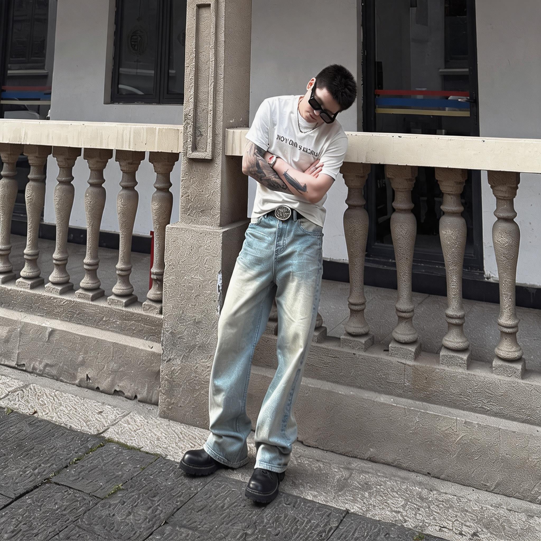 Ice Blue Washed Flared Cotton Jeans