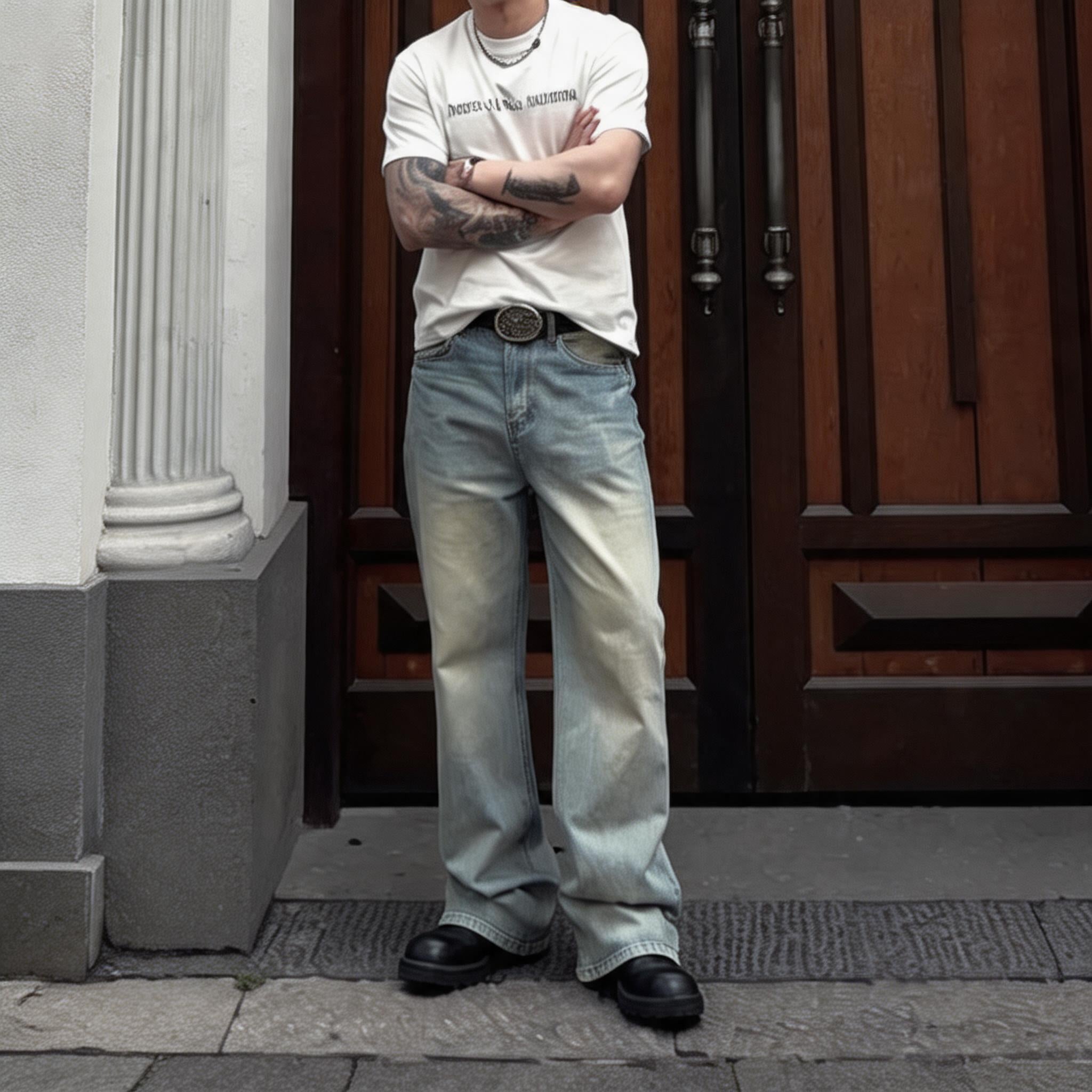 Ice Blue Washed Flared Cotton Jeans