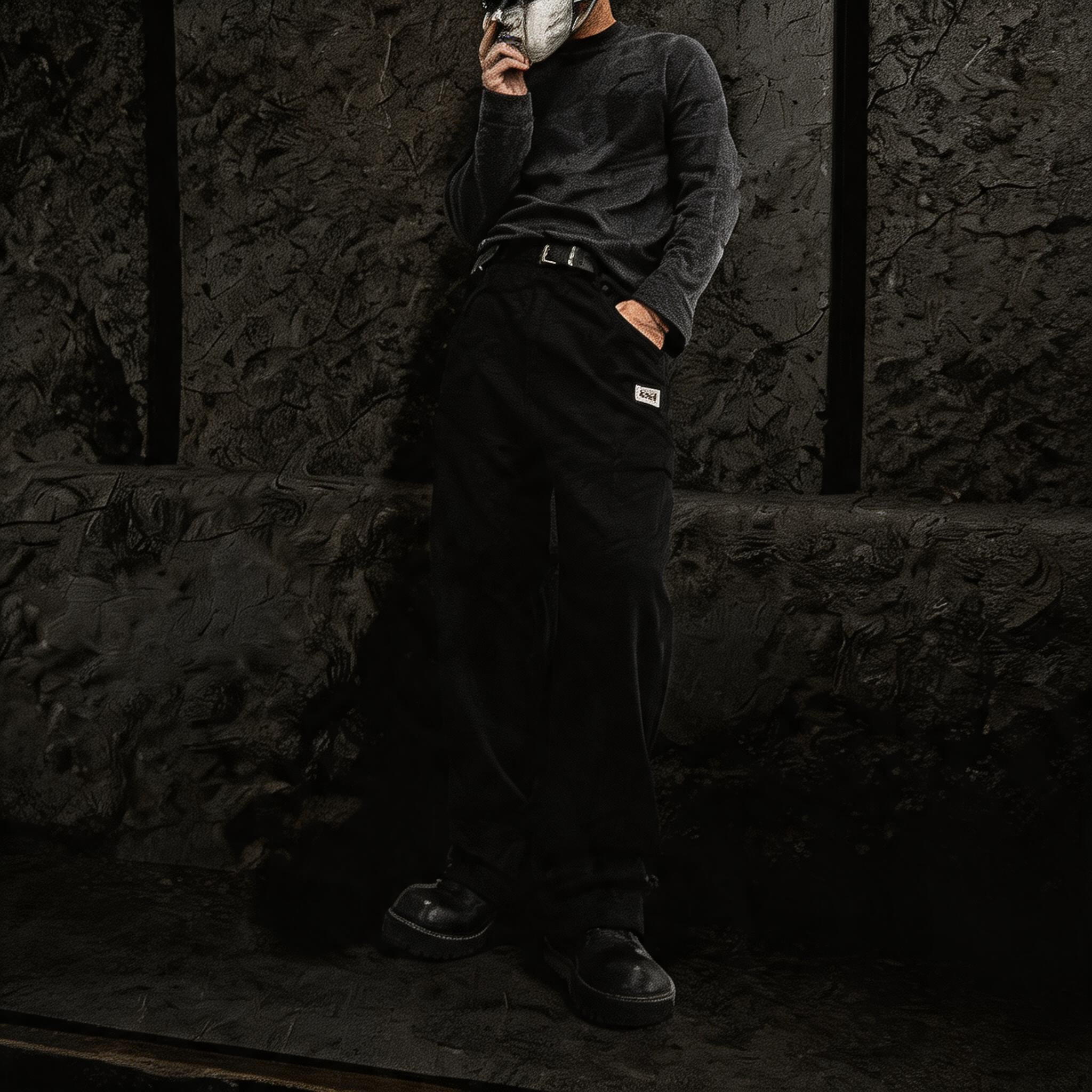 Embroidered Devil Straight-Leg Denim-Style Terry Sweatpants