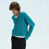 V-Neck Three-Color Waffle Lace Knit Sweater