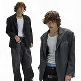 Two-Tone Distressed Oversized Casual Blazer