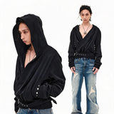Detachable Strap Deep V Hoodie