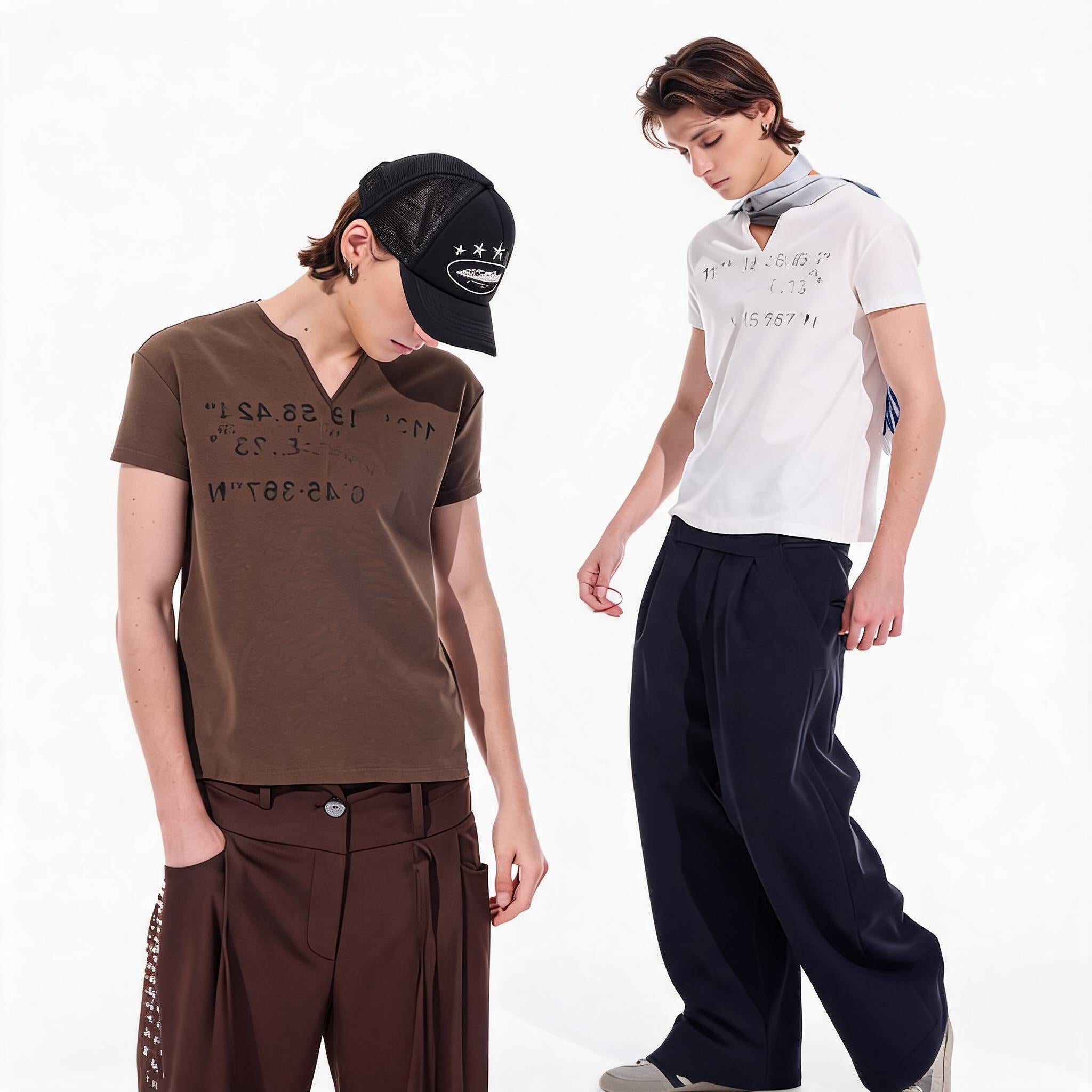 Distressed Print Slim Fit V-Neck Tee