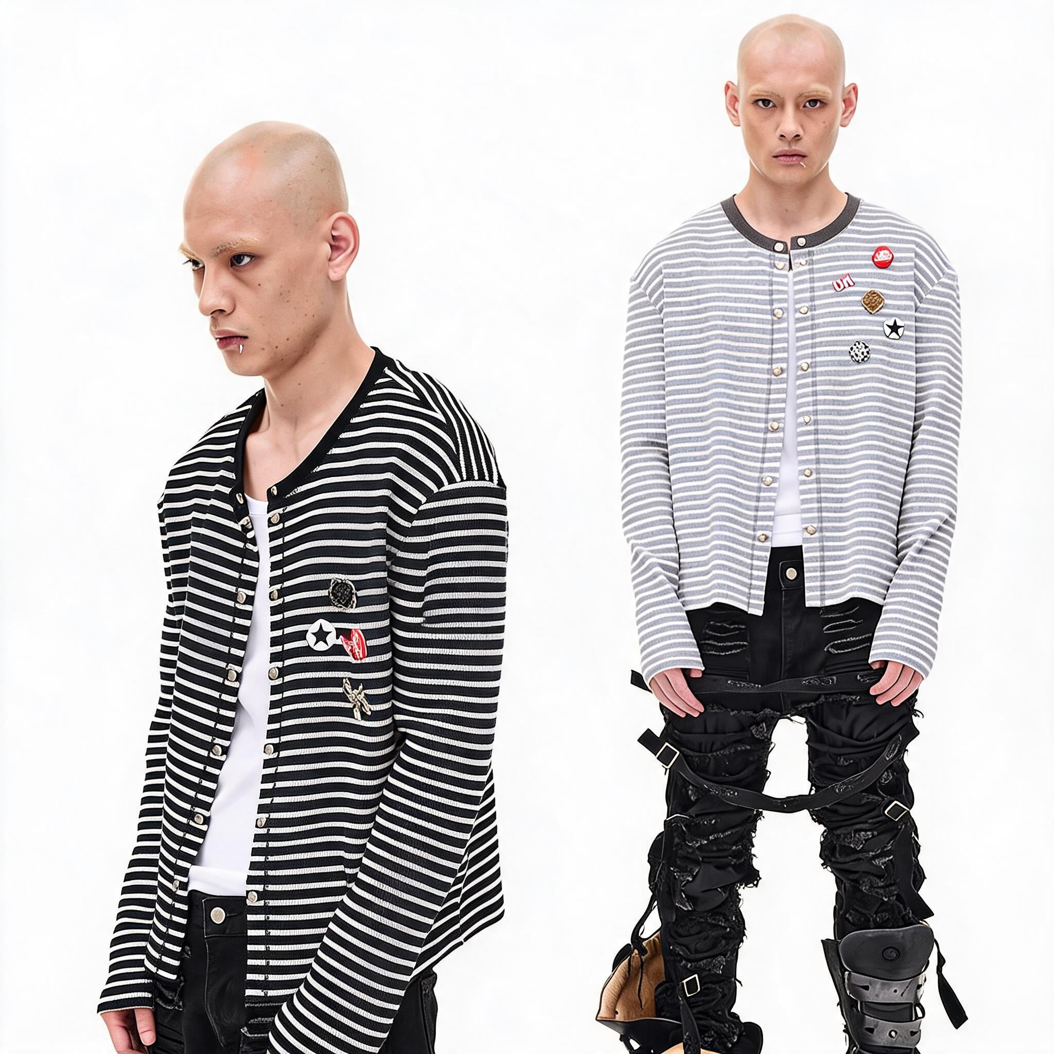 Striped Snap Button Couple Knit Cardigan