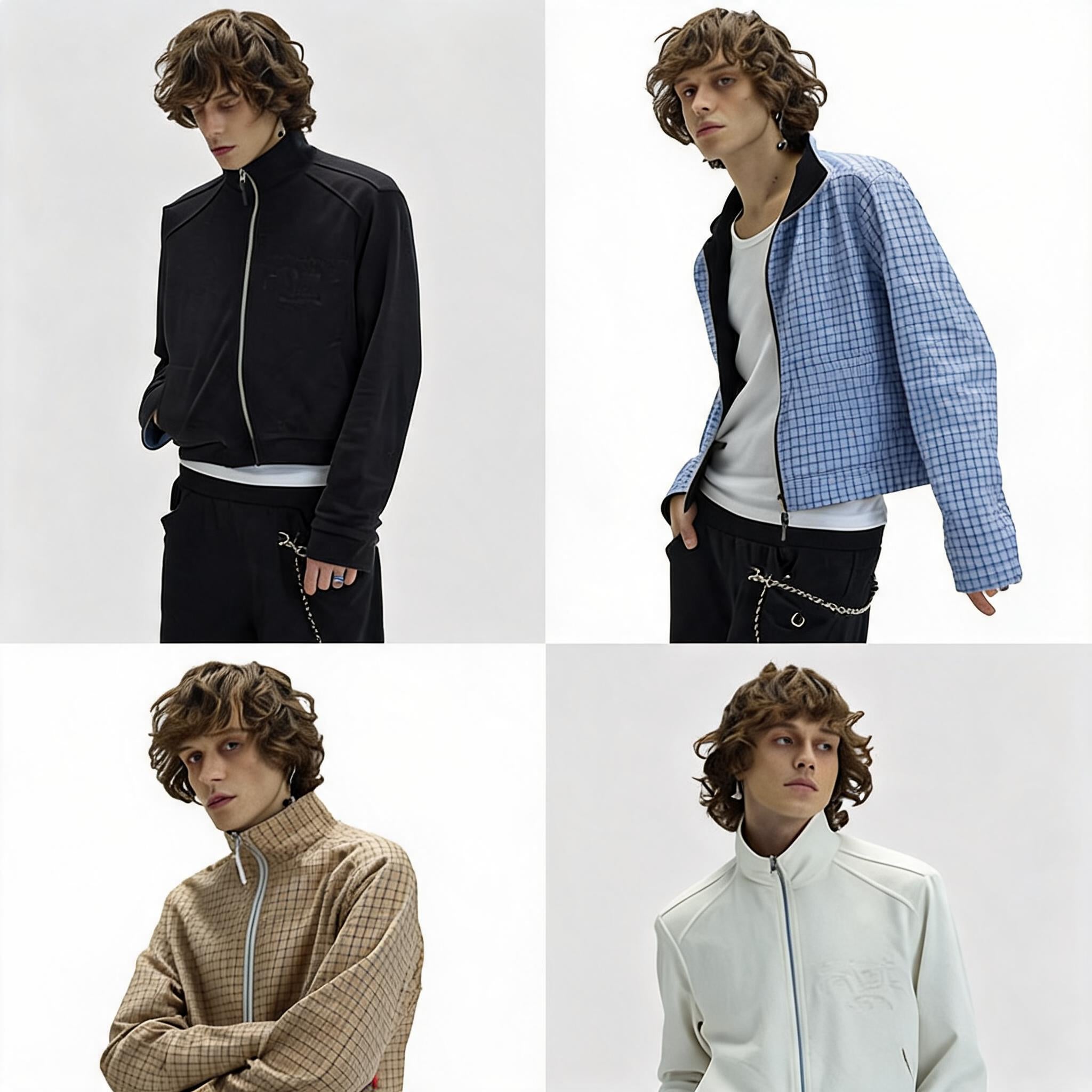 Reversible Plaid Embroidered Zip-front Fleece Jacket