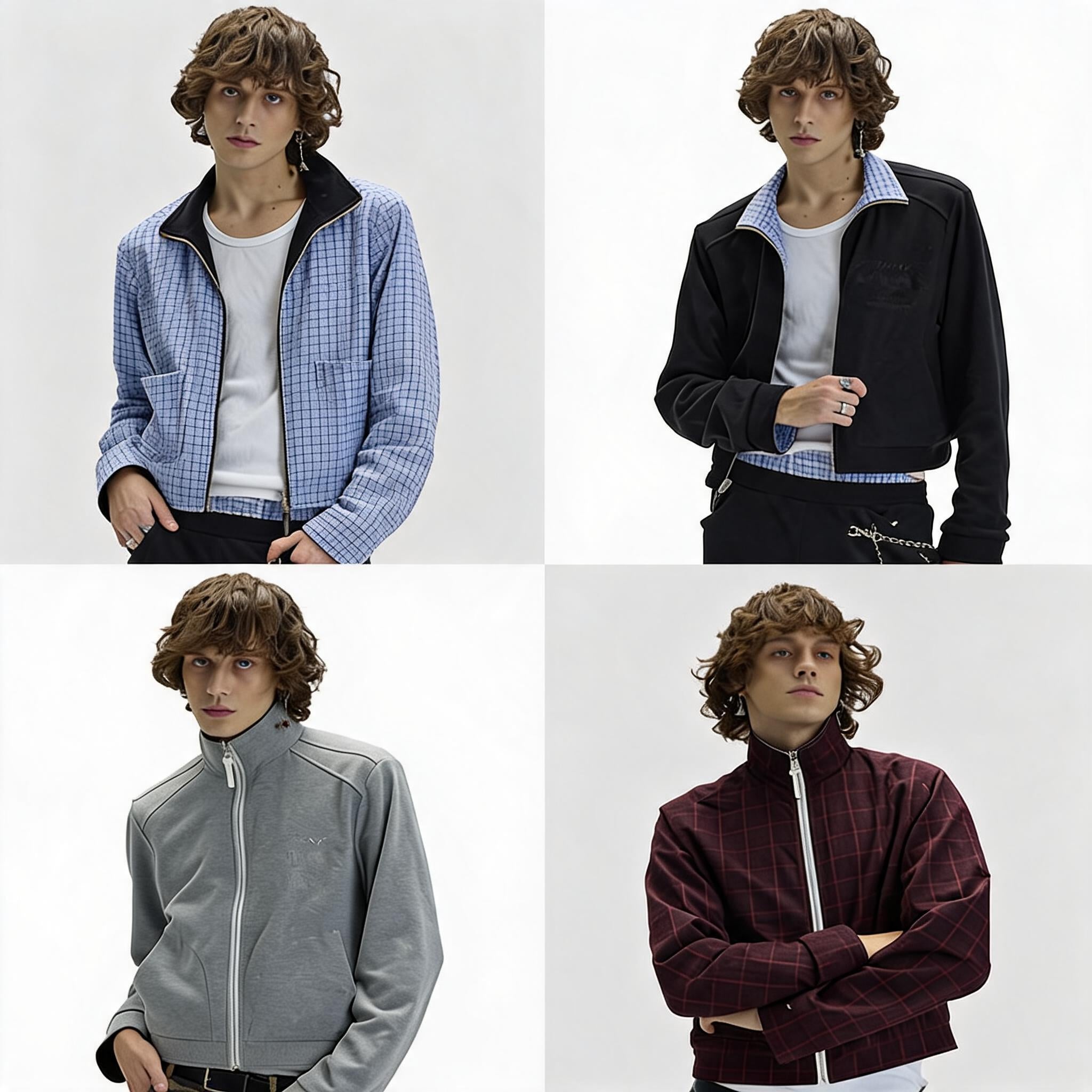 Reversible Plaid Embroidered Zip-front Fleece Jacket