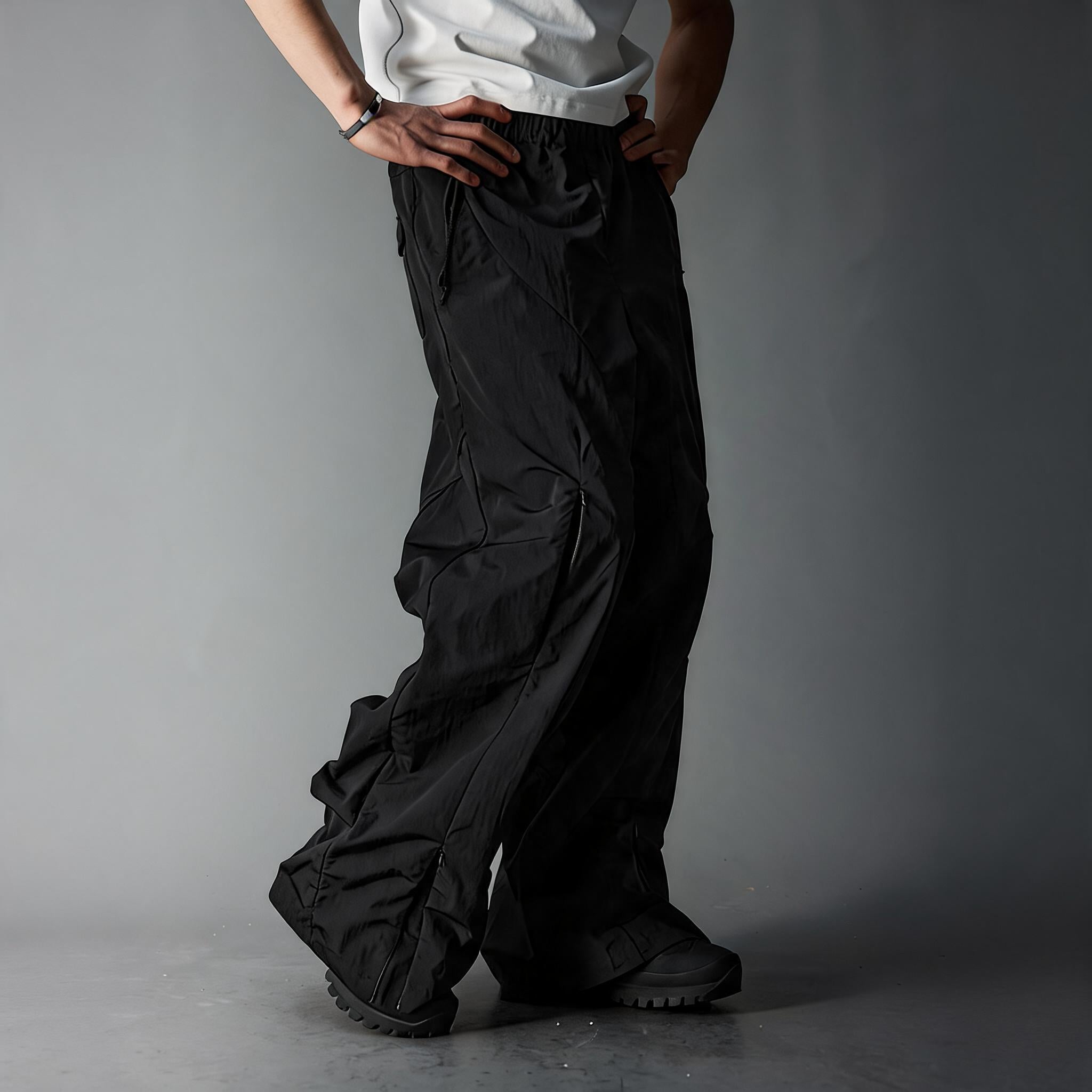 Waterproof Irregular Zippered Baggy Trench Pants