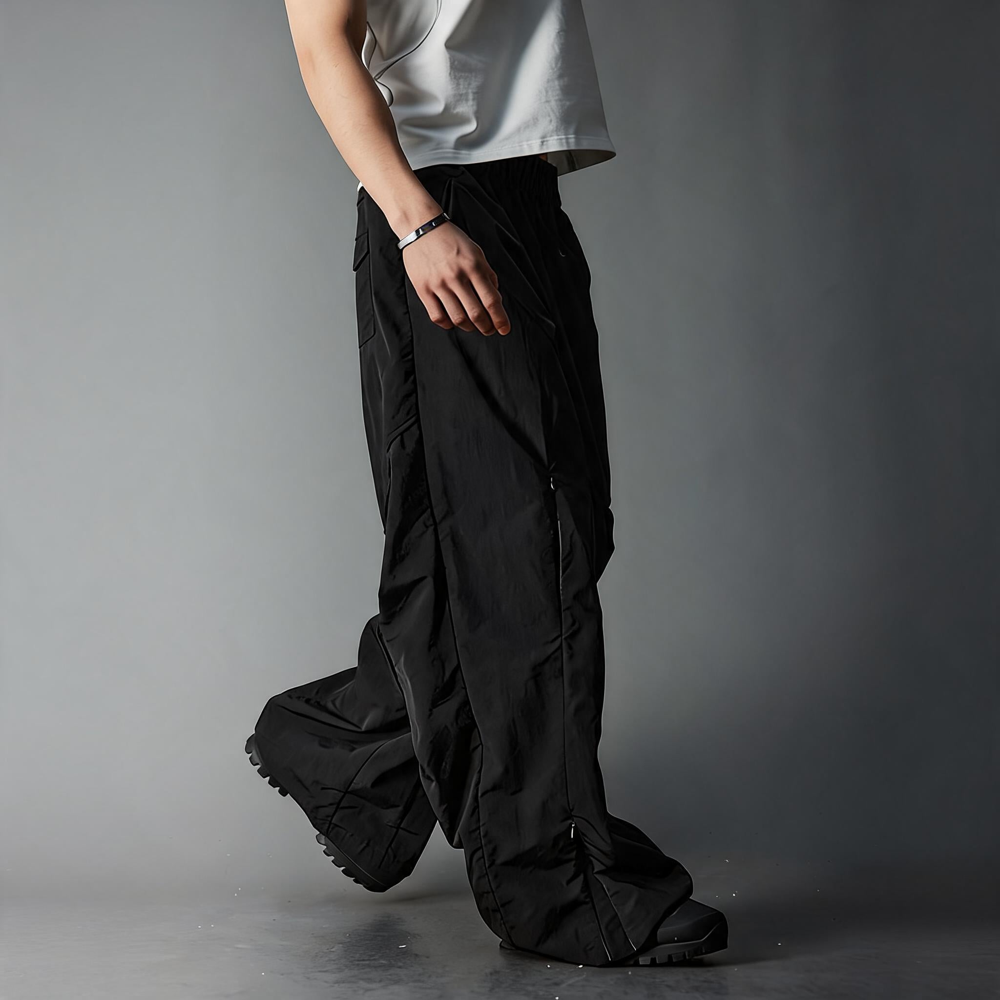 Waterproof Irregular Zippered Baggy Trench Pants