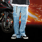 Asymmetric Tie-dye Washed Blue Flare Jeans