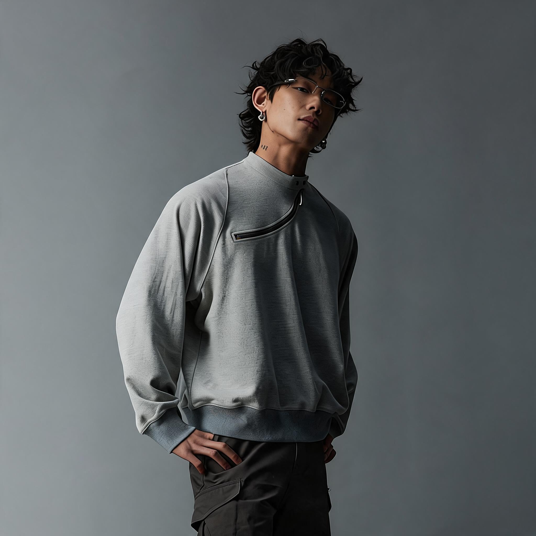 Men's Solid Waffle Mock Zip Sweatshirt
