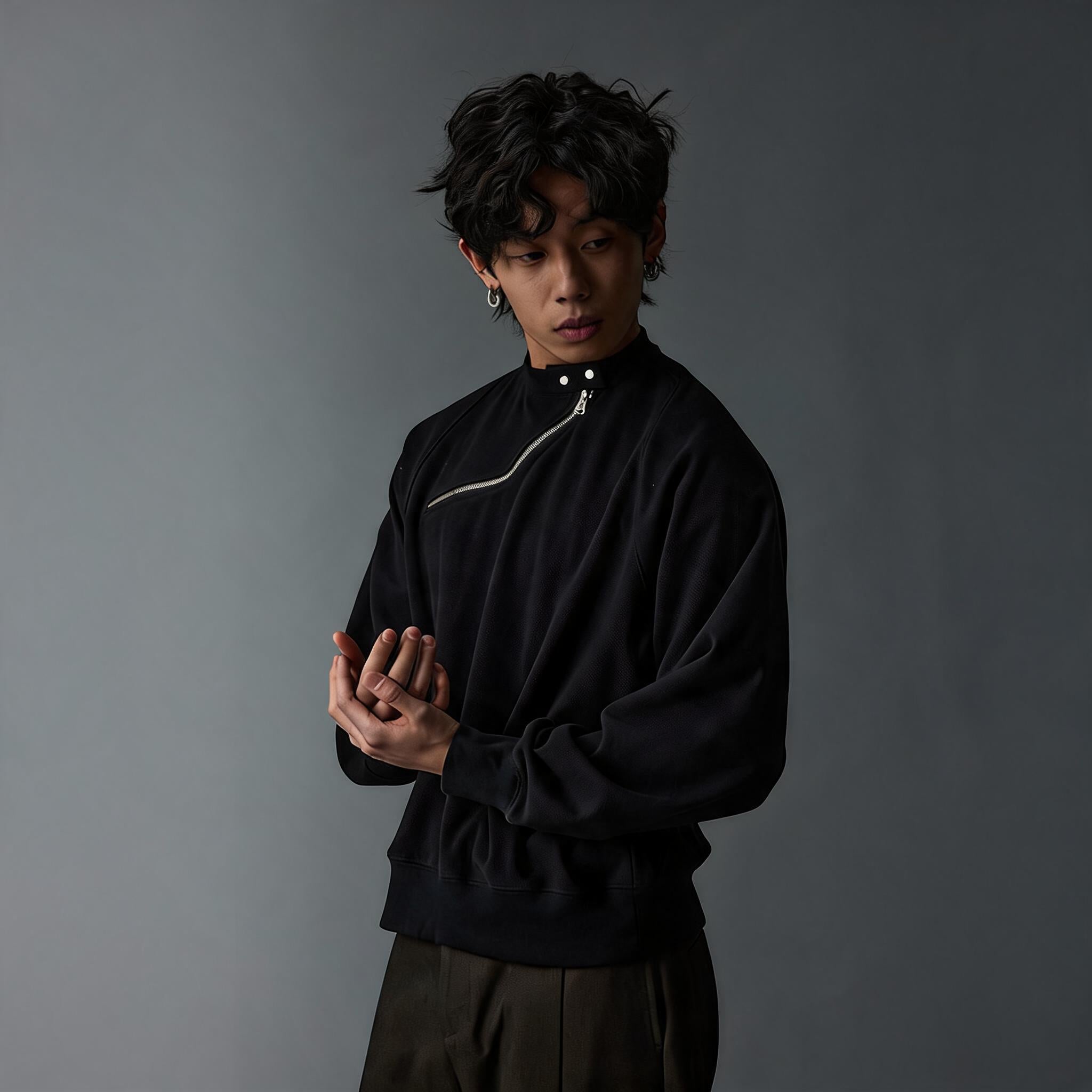 Men's Solid Waffle Mock Zip Sweatshirt