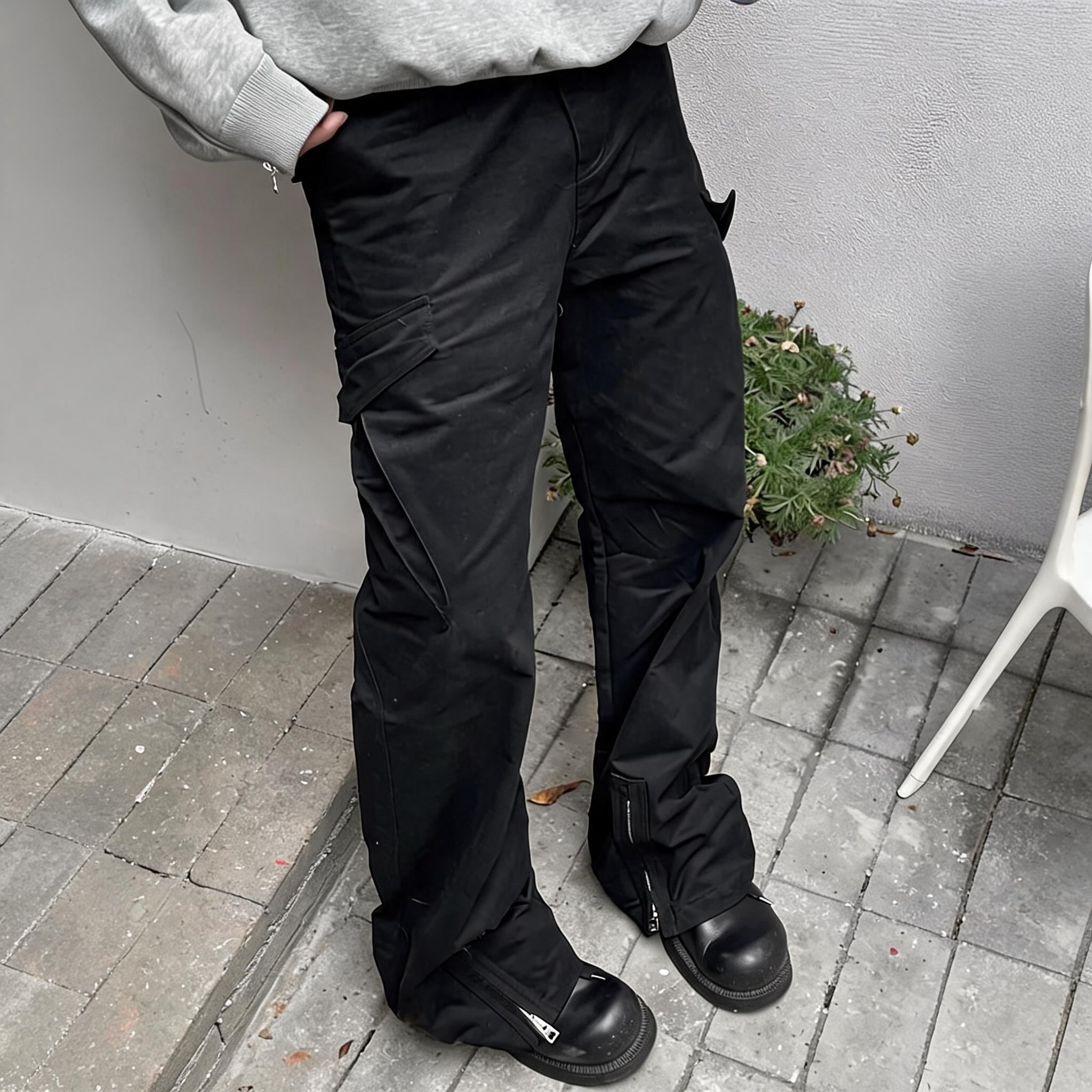 Adjustable Zipper Flared Baggy Cargo Pants