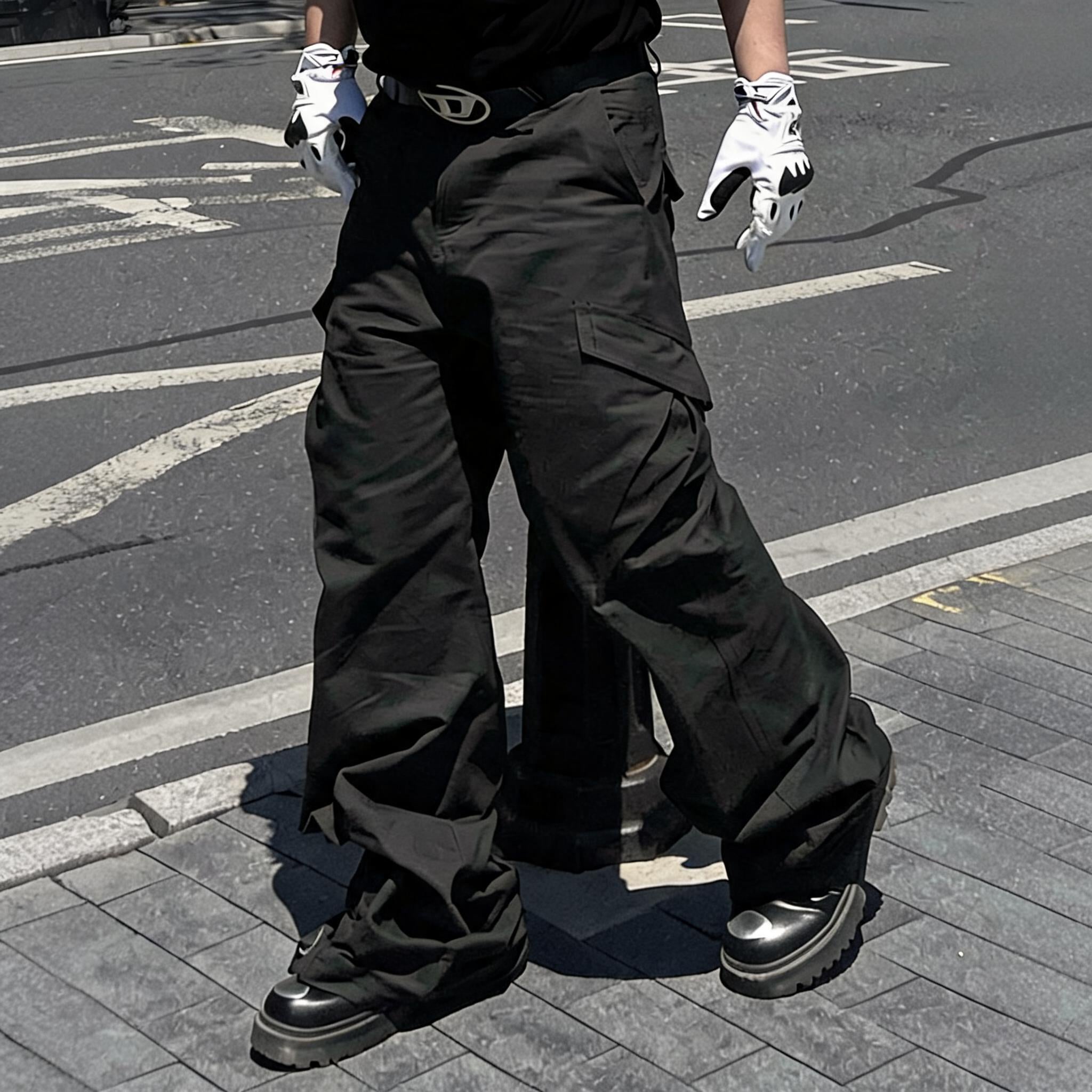 Adjustable Zipper Flared Baggy Cargo Pants