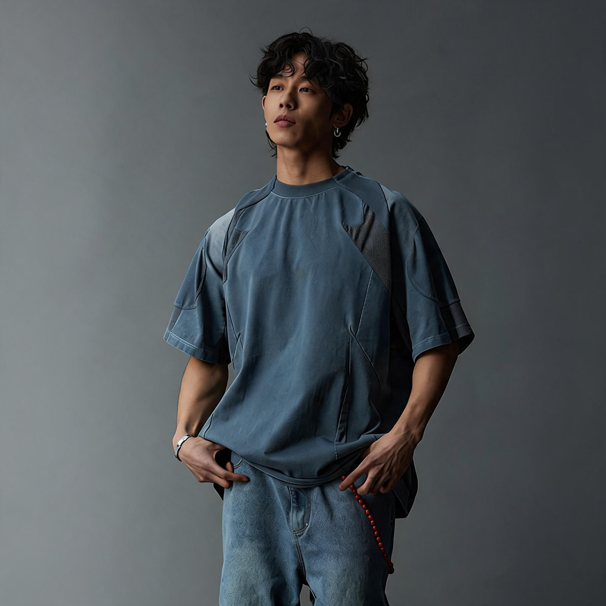 Two-Tone Washed Mesh Patchwork Tee