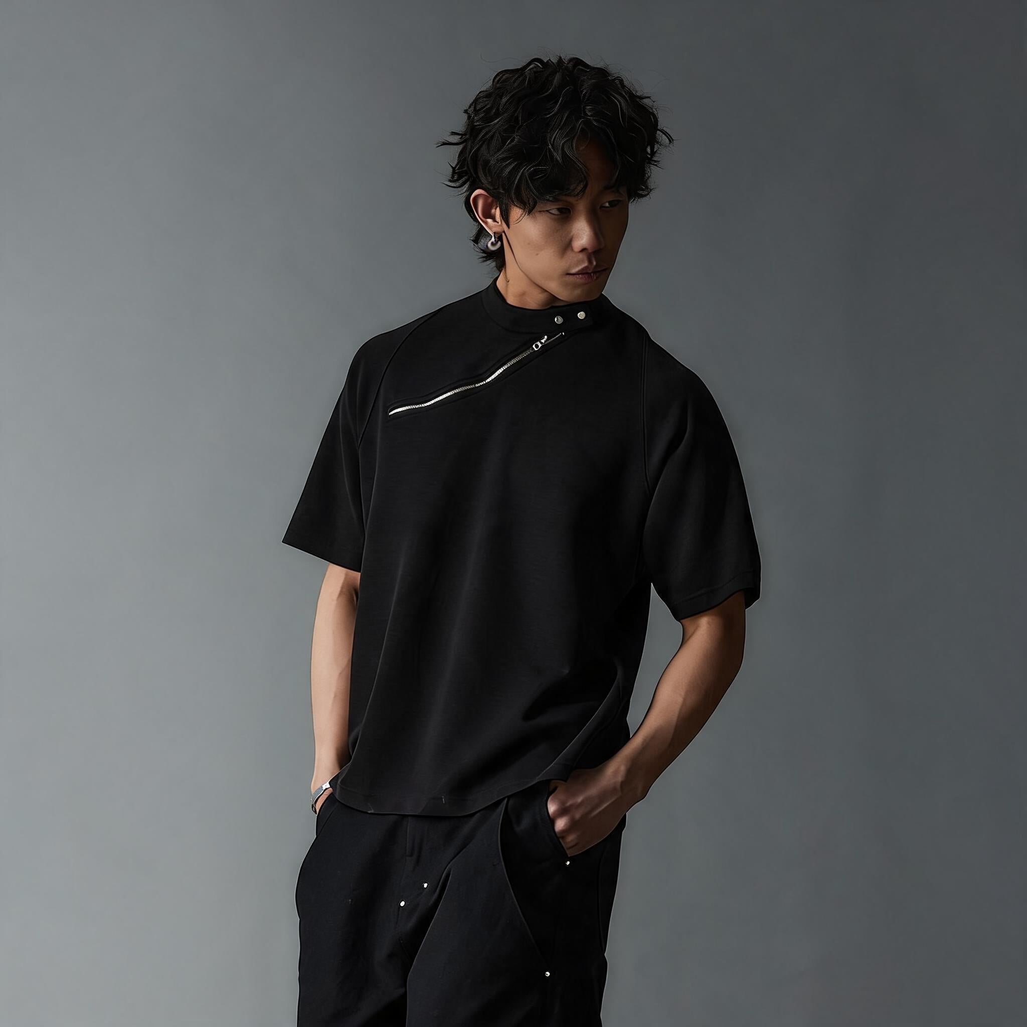 Short Sleeve Mock Neck Zip Tee
