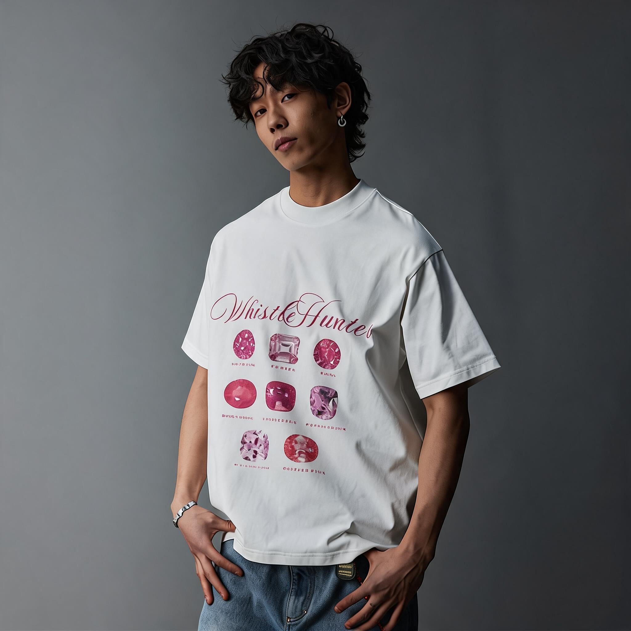 Vintage Loose White Pink Diamond Tee