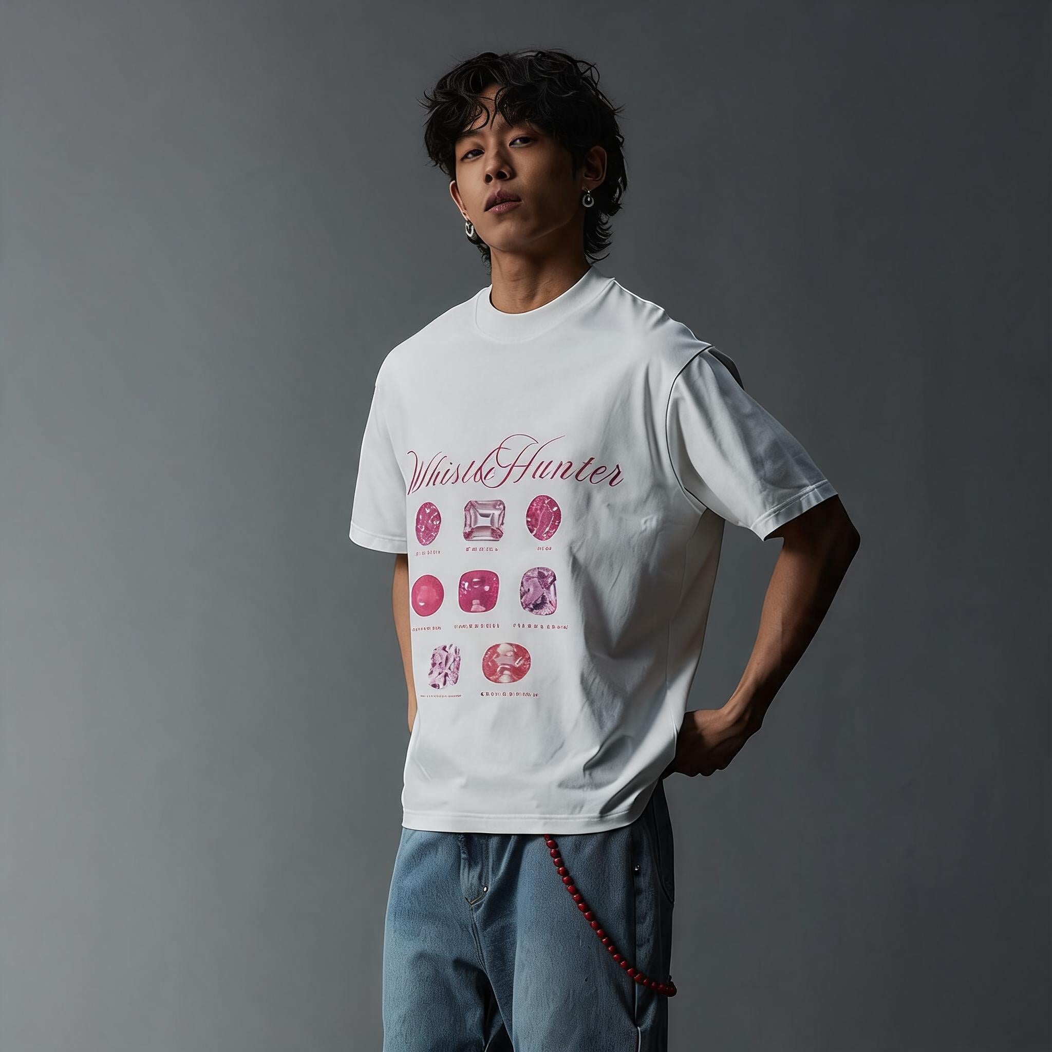 Vintage Loose White Pink Diamond Tee