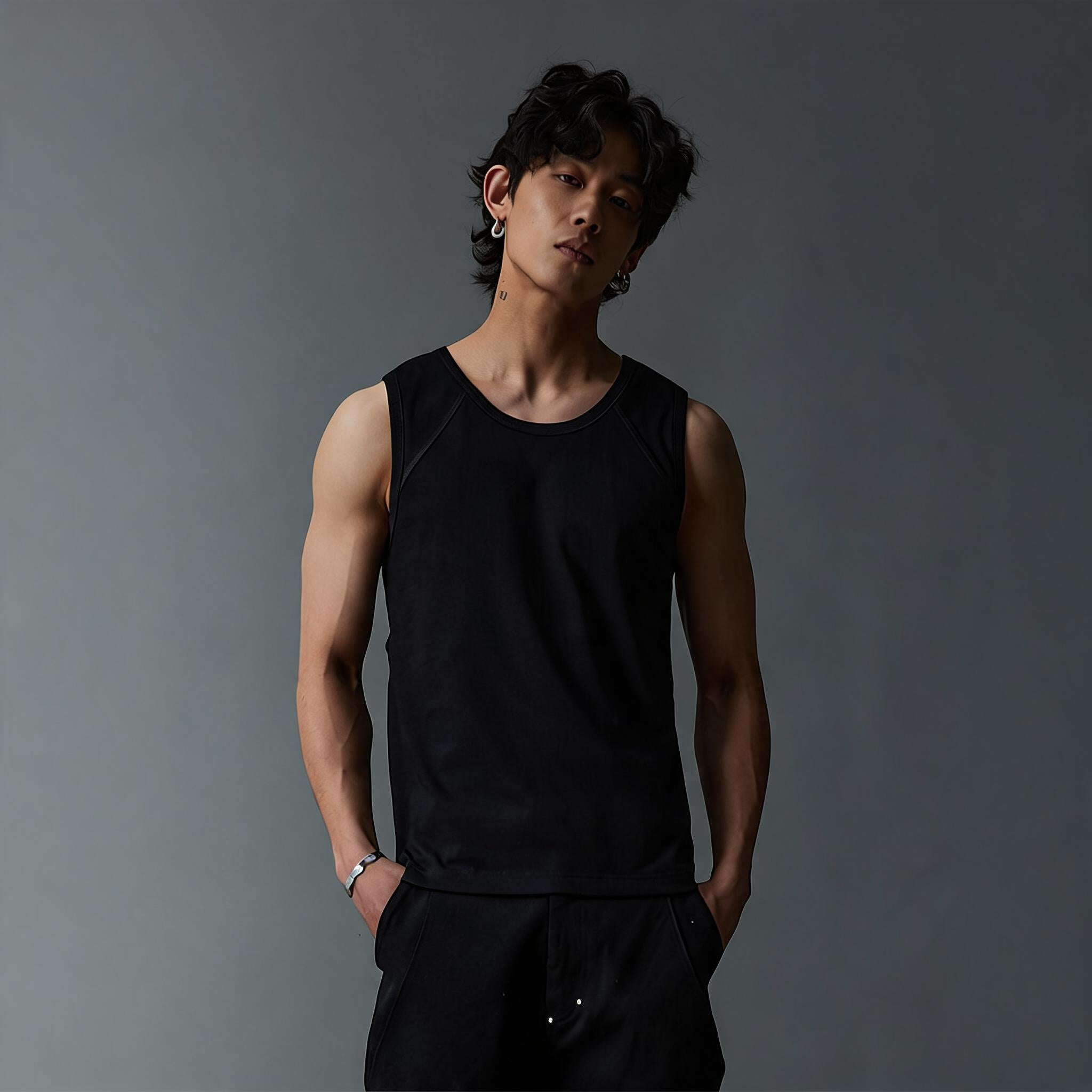 Black Double Layer Slim Tank Top