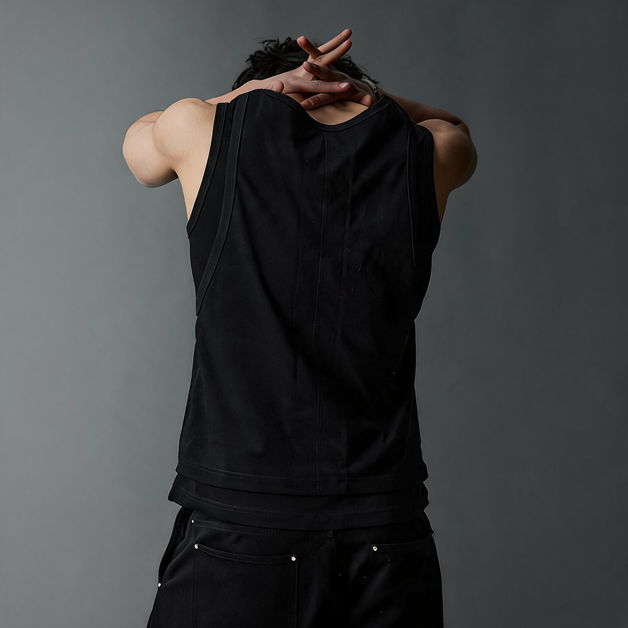 Black Double Layer Slim Tank Top