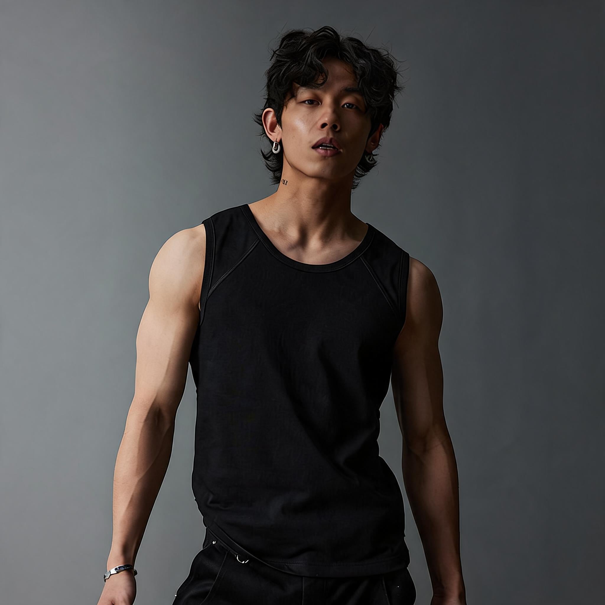 Black Double Layer Slim Tank Top