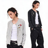 Wool Blend Badge Long Sleeve Cardigan