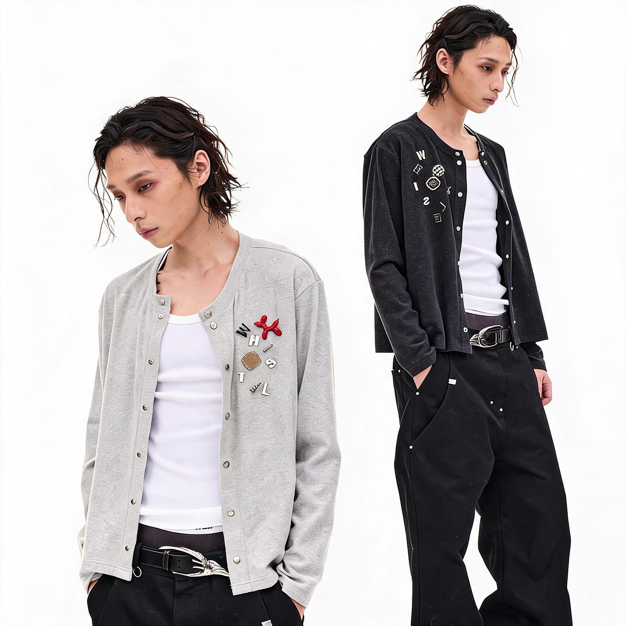 Wool Blend Badge Long Sleeve Cardigan