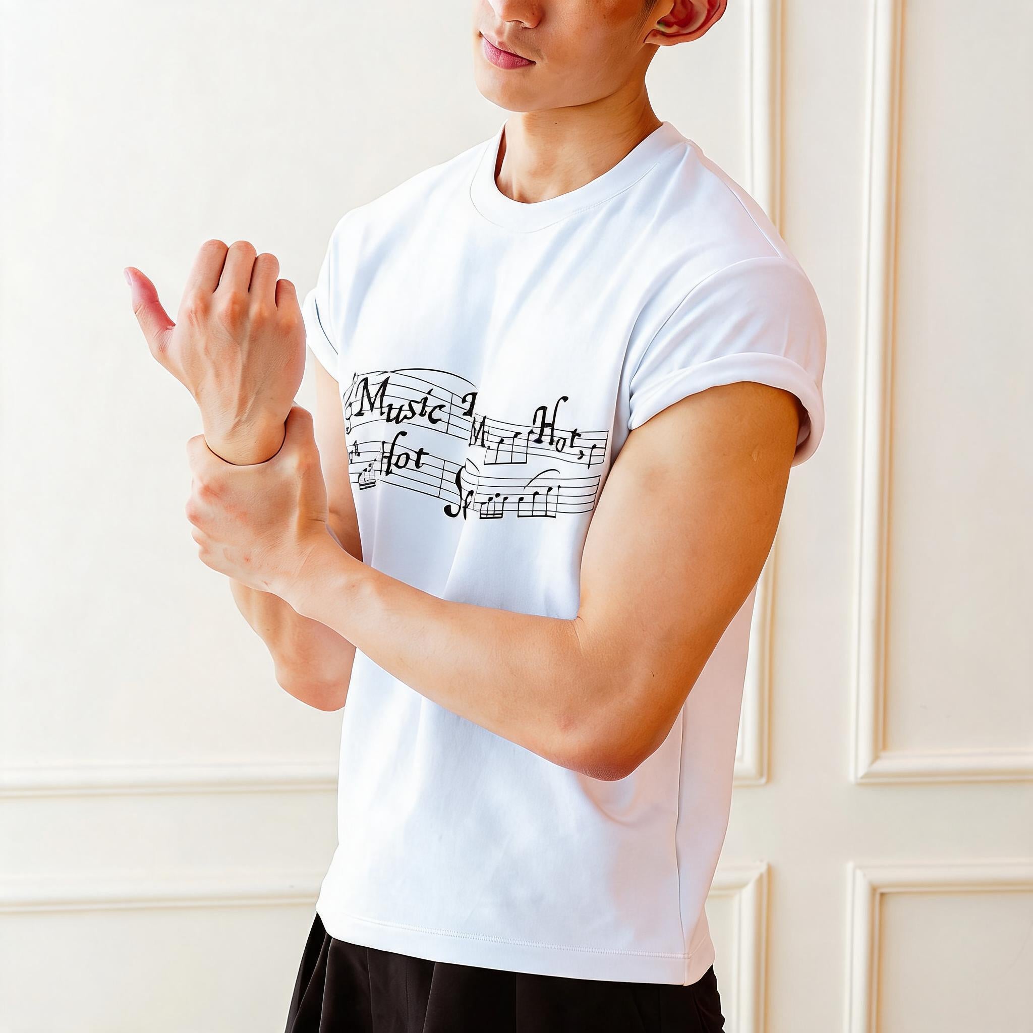 Music Printed Crop Slim Stretch Tee