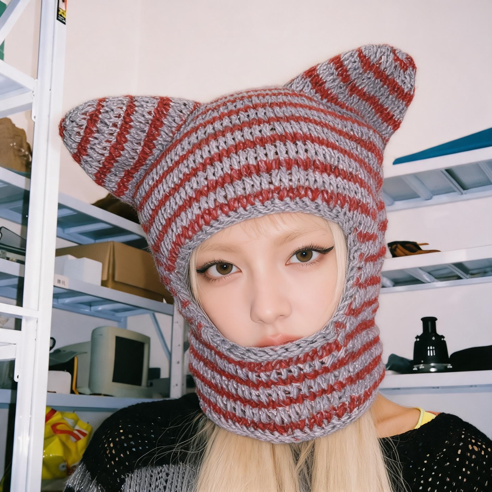 Two-Tone Cat Ear Knit Beanie