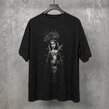 Washed Black Printed Cotton Loose T-Shirt
