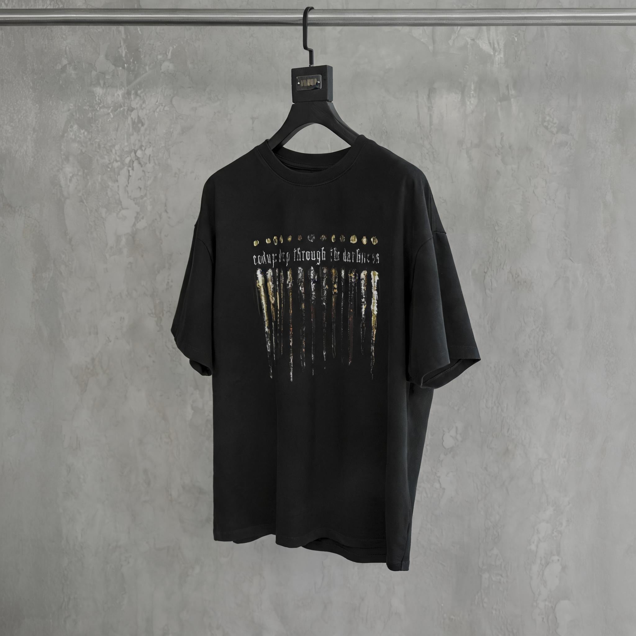 Loose Washed Black Printed Cotton Tee