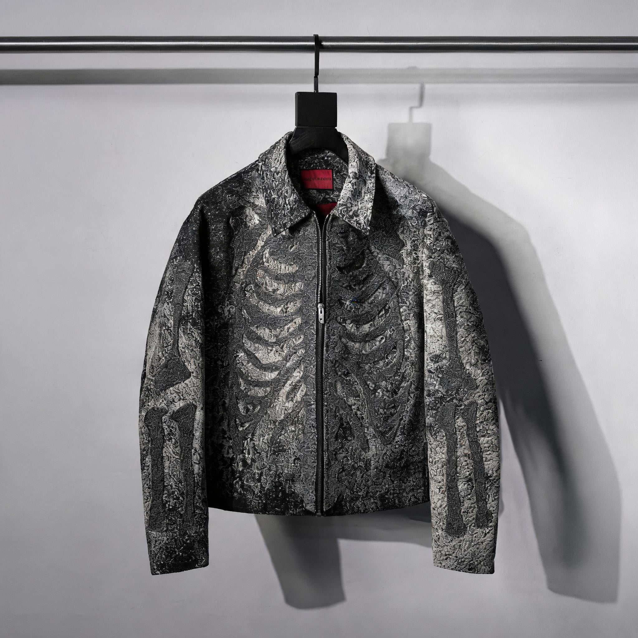 Dark Skeleton Embroidery Boxy Coat