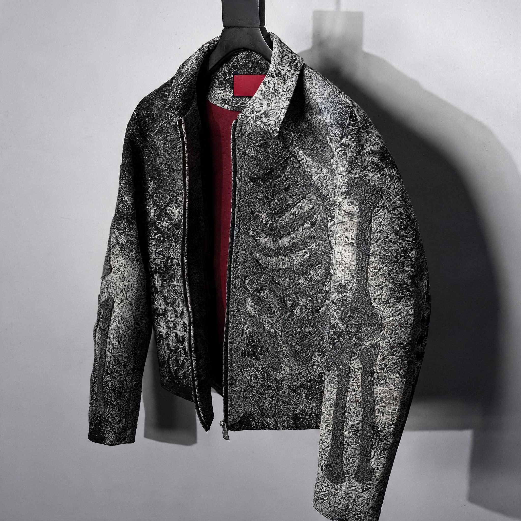 Dark Skeleton Embroidery Boxy Coat