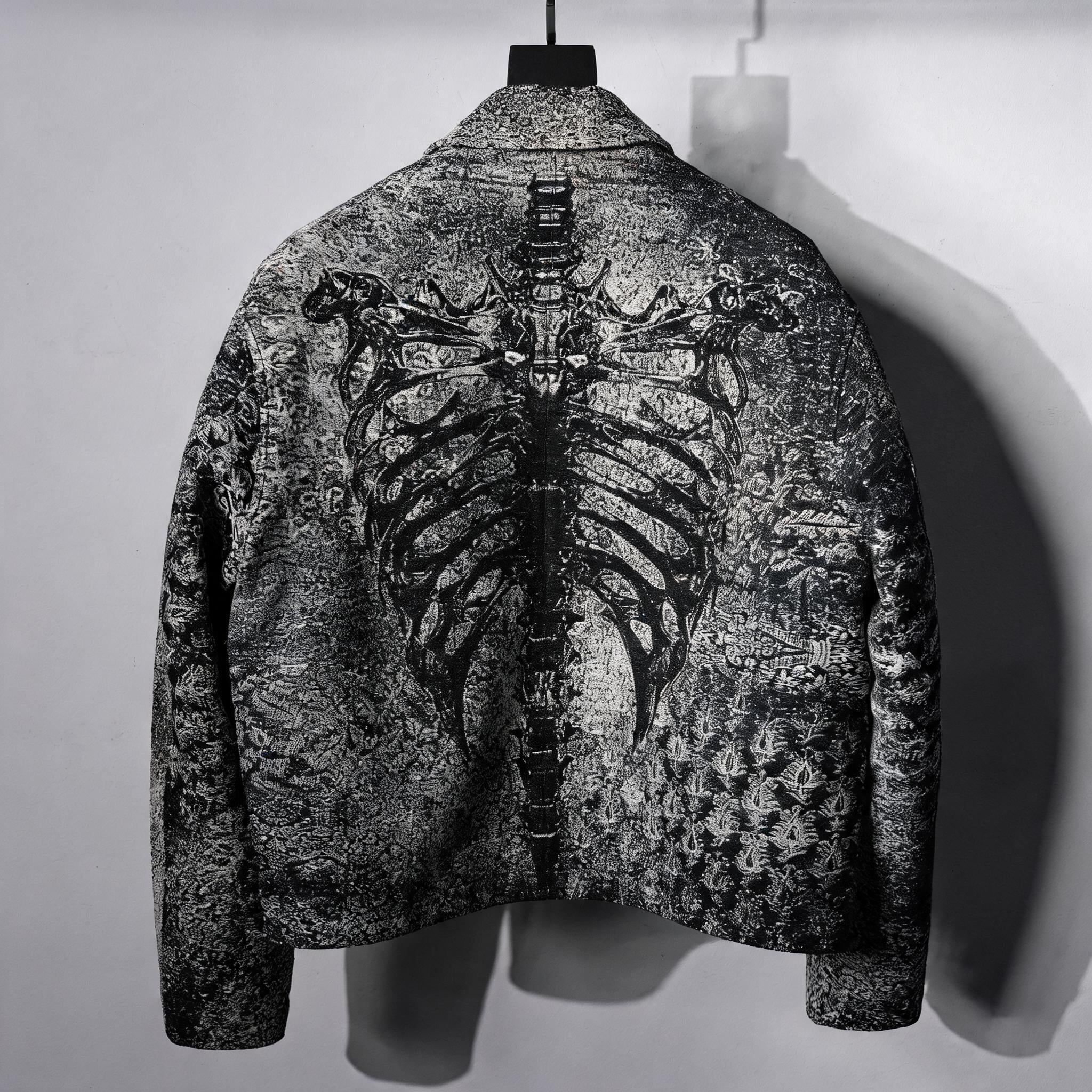 Dark Skeleton Embroidery Boxy Coat