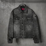 Washed Grey Plaid Lined Denim Jacket
